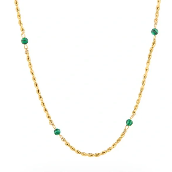 Waterproof gold plated rope malachite necklace - Picture 3 of 3